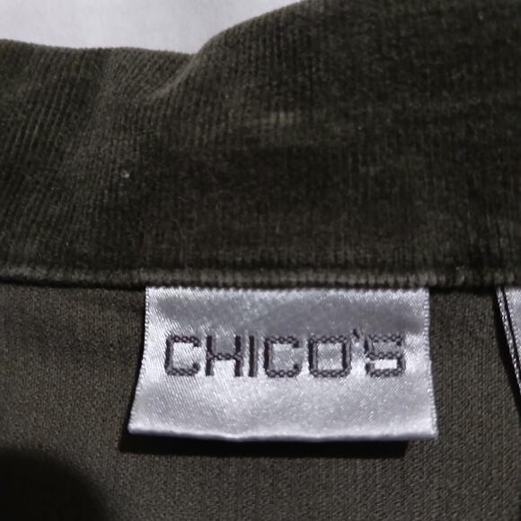 Chico's 1(US 8/10) Olive Green Stretch Corduroy Button-Up Jacket Cotton/Spandex - Picture 2 of 16